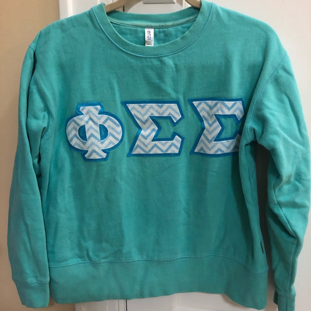 Phi Sigma Sigma teal crewneck sweater